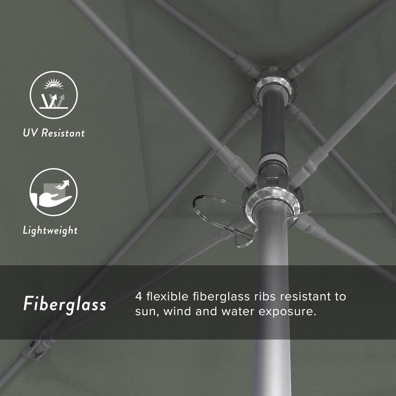 California Umbrella 6' Sq. Aluminum Frame, Fiberglass Rib Patio Umbrella, Push Open, Anodized Sliver Finish, Sunbrella Fabric