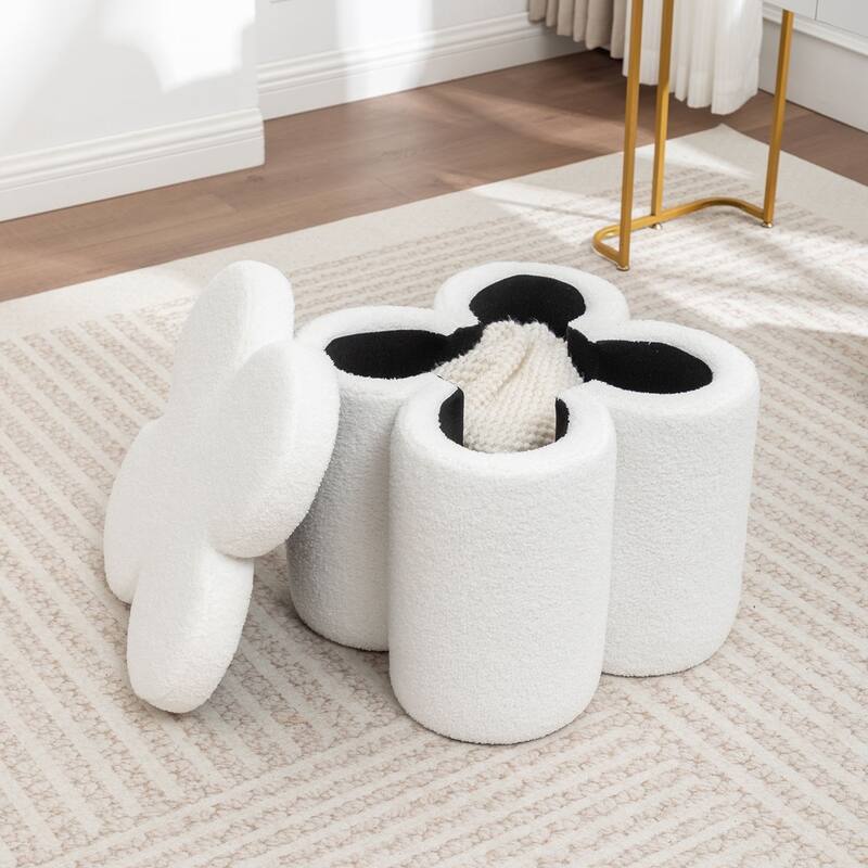 SEYNAR Modern Glam Teddy Velvet Flower Shape Storage Ottoman