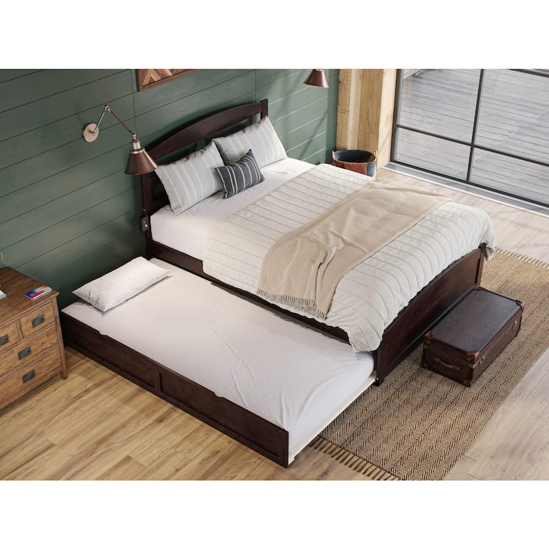 Twin XL Platform Bed with Trundle & Charger - Solid Wood Espresso - 60x81x41
