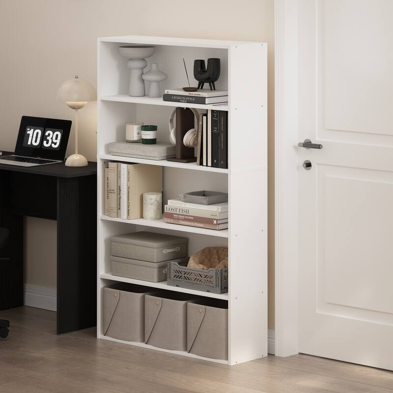 52.68 in. Tall White Wood 5-Shelf Bookcase