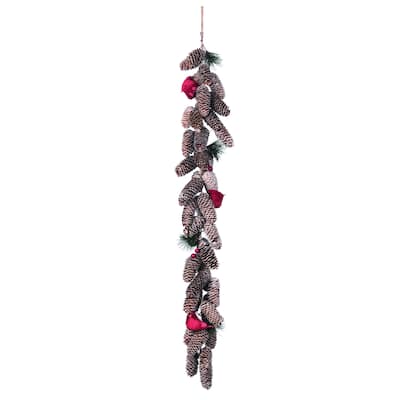 Transpac Natural Material 42 in. Green Christmas Pinecone with Cardinal Garland
