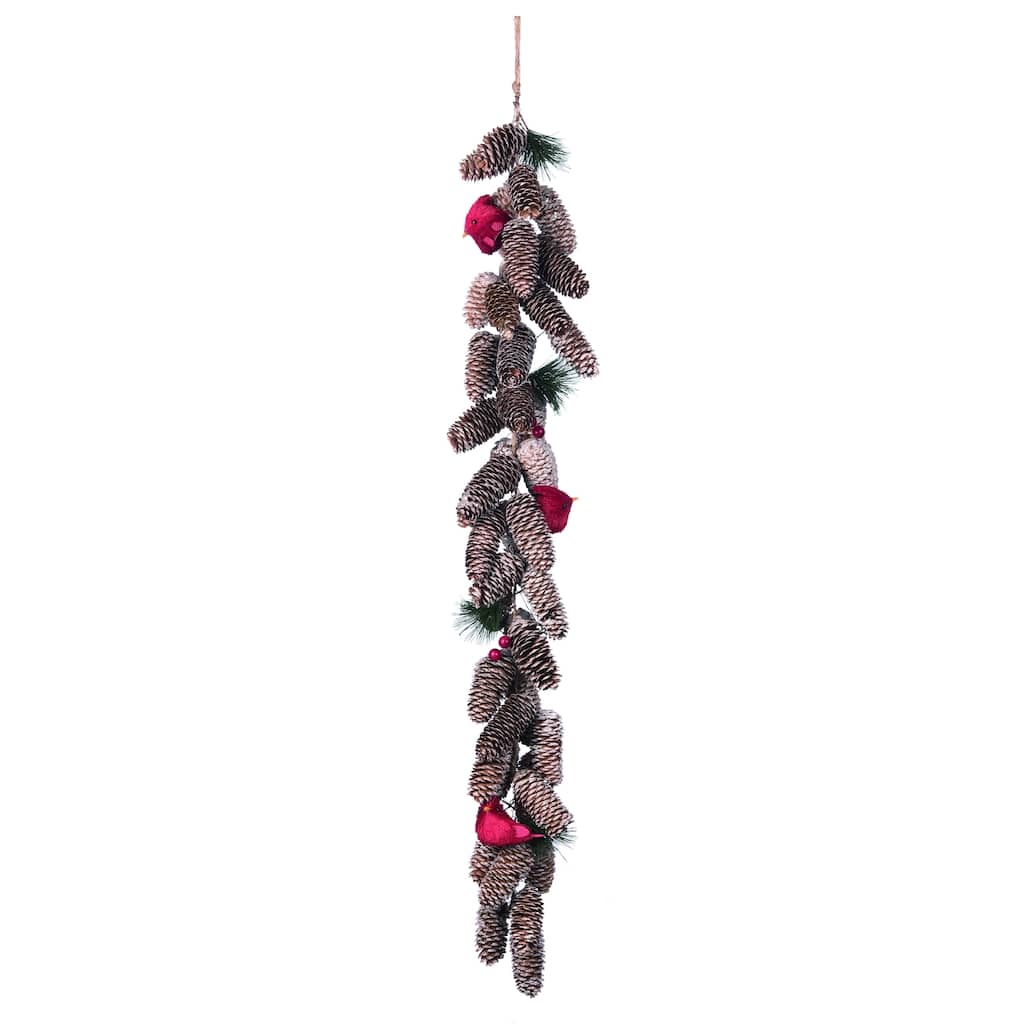 Transpac Natural Material 42 in. Green Christmas Pinecone with Cardinal Garland