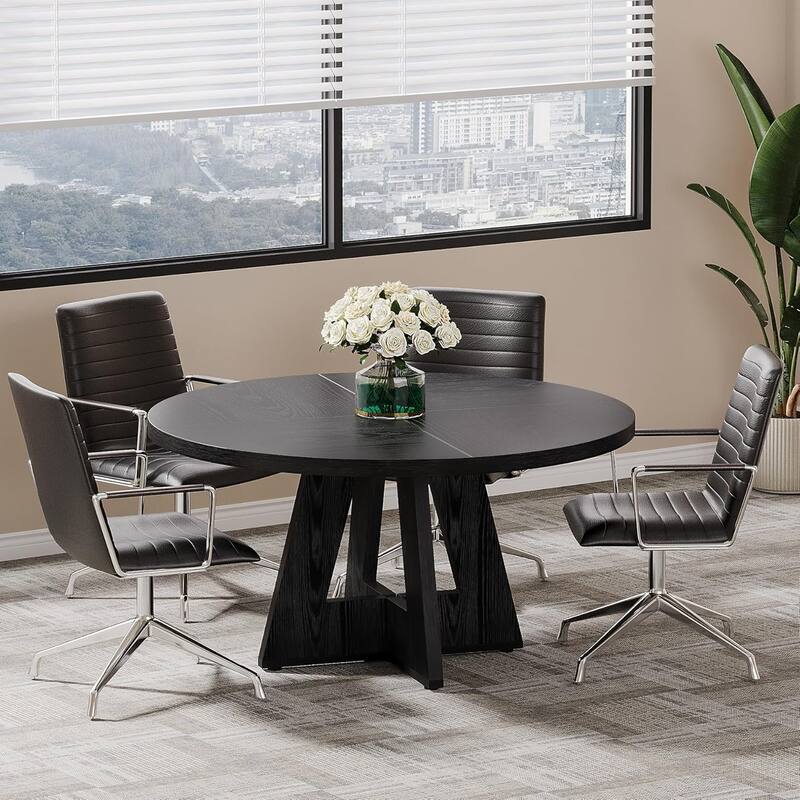 47" Round Conference Table Meeting Room Table with Thickened Top Wood Base Modern Training Desk for Conference/Seminar Room