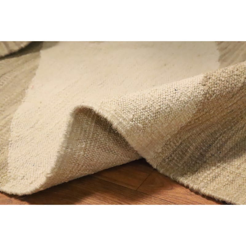 Hand Woven Oriental 100% Wool Carpet Southwestern Modern Beige & Ivories Kilim Area Rug - 5' 10'' X 3' 11''