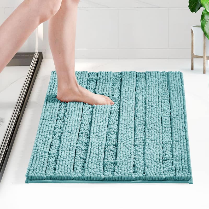 Deconovo Non Slip Chenille Striped Bath Mat Soft Durable