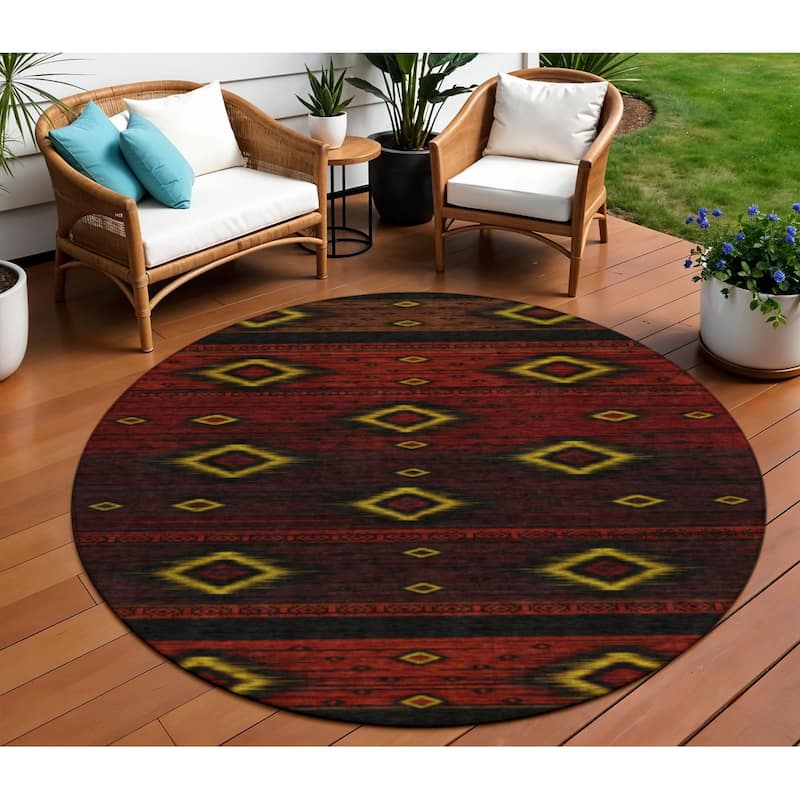 HomeRoots Tribal Transitional Rectangle Outdoor Rug - 8' Round