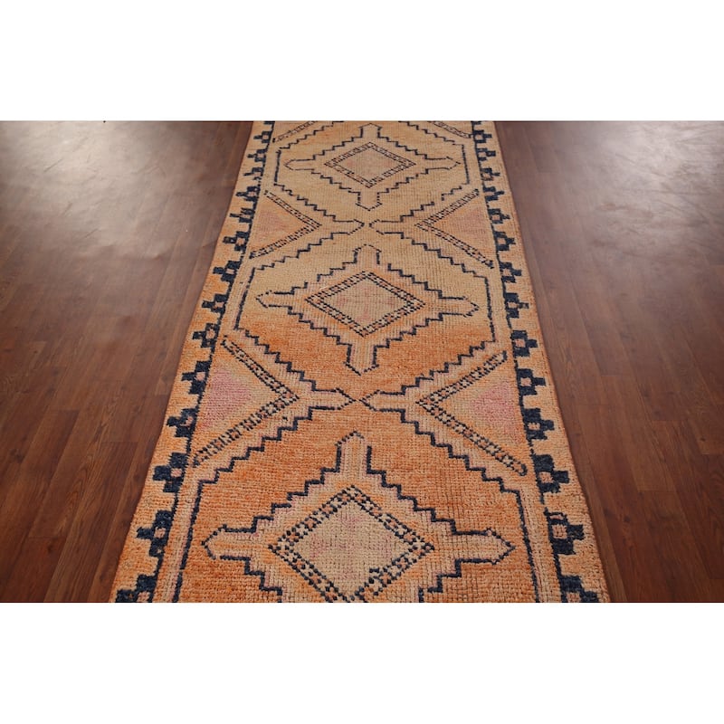 Transitional Oushak Vintage Runner Rug Handmade Foyer Wool Carpet - 3'2"x 10'9"