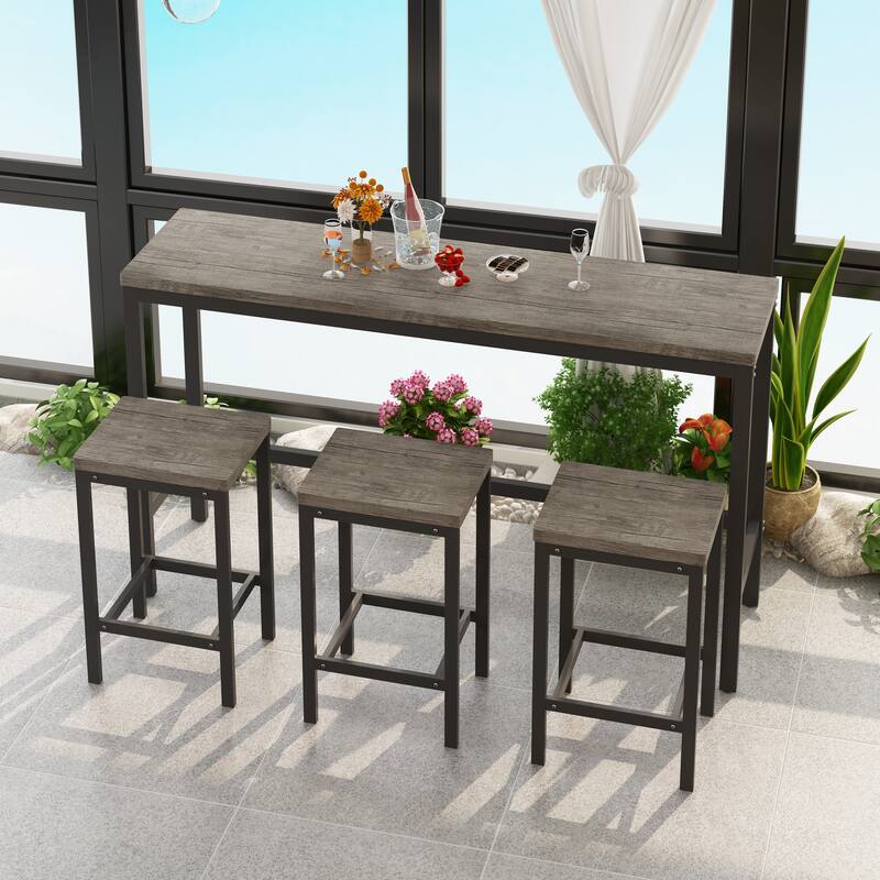 Modern Kitchen Pub Table, Long Dining Table Set with 3 Stools