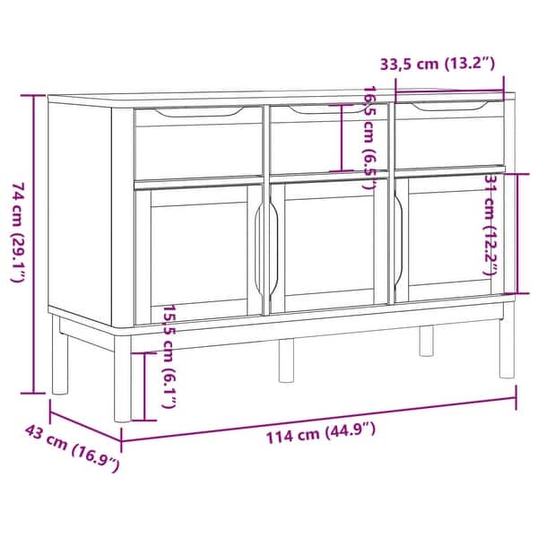 dimension image slide 1 of 2, vidaXL Sideboard FLORO 44.9"x16.9"x29.1" Solid Wood Pine - 44.9" x 16.9" x 29.1"