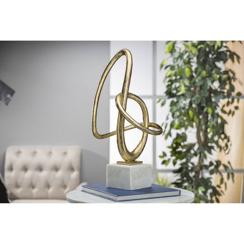 19 in H Abstract Gold Decor on White Marble Look Resin Base