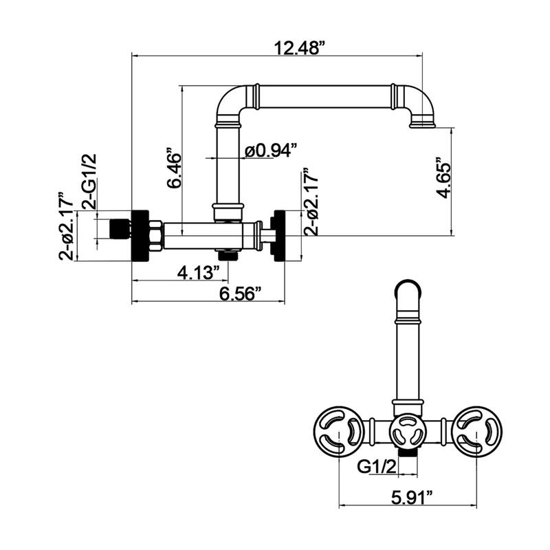 Modland Double Handle Wall-Mounted Bathtub Faucet with Handheld Shower in Black/Gold
