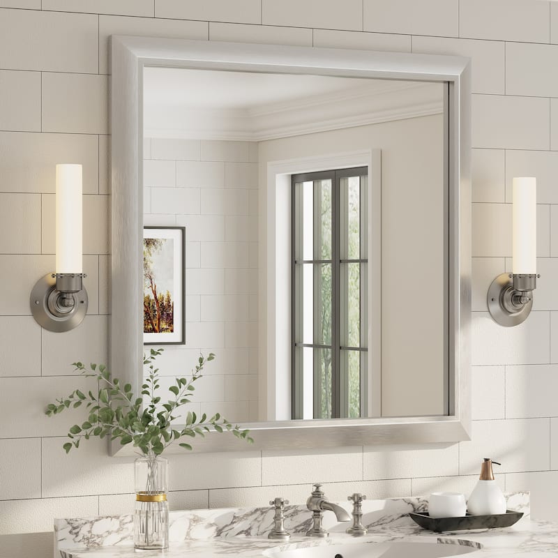 Beveled Metal Rectangle Framed Bathroom Vanity Tempered Glass Mirrors - 36" x 36" - Silver