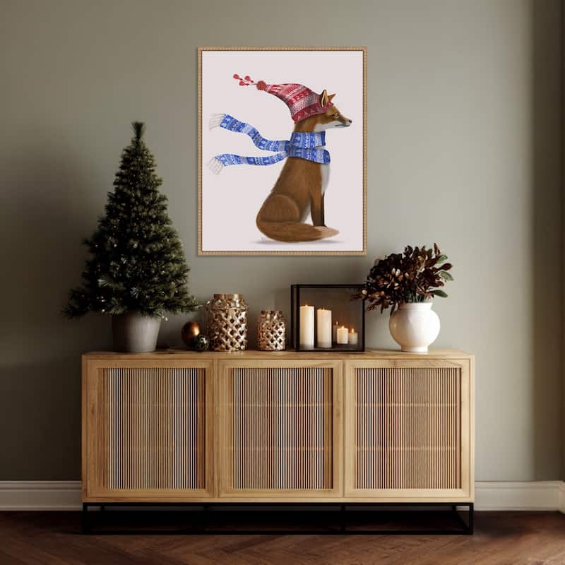 Windswept Fox by Fab Funky (23 x 28 in.), Framed Canvas Wall Art Print - Sylvie Beaded Rustic Natural