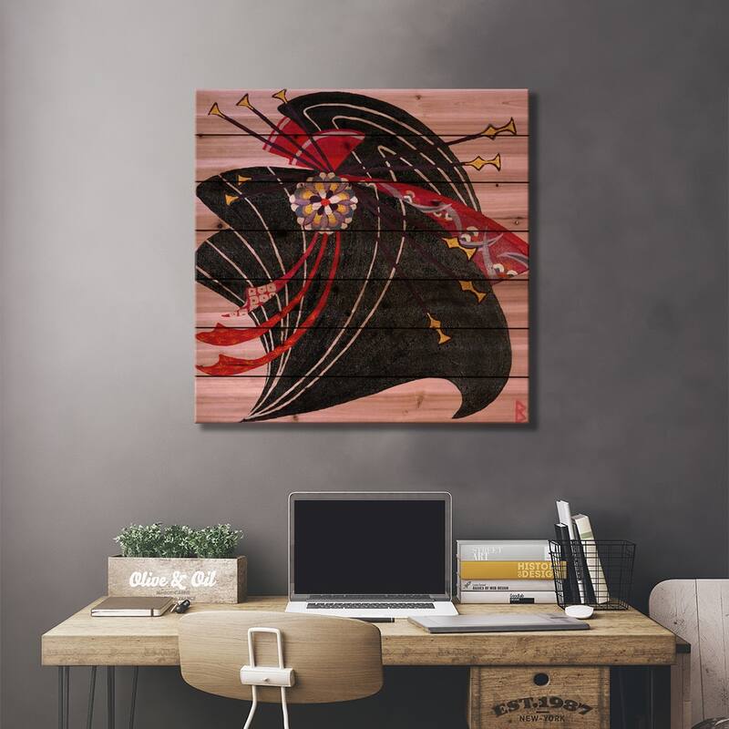 Geisha Print On Wood by Berit Bredahl Nielsen - Multi-Color