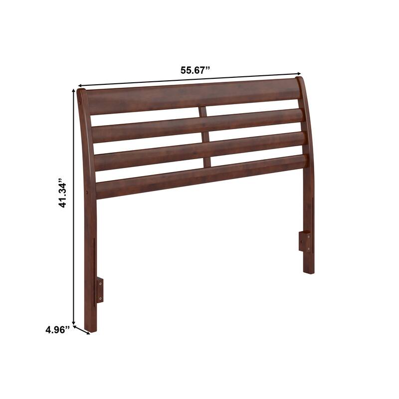 Solid Wood Headboard Full Size - Walnut Finish, USB Charger, Modern Bedroom Decor
