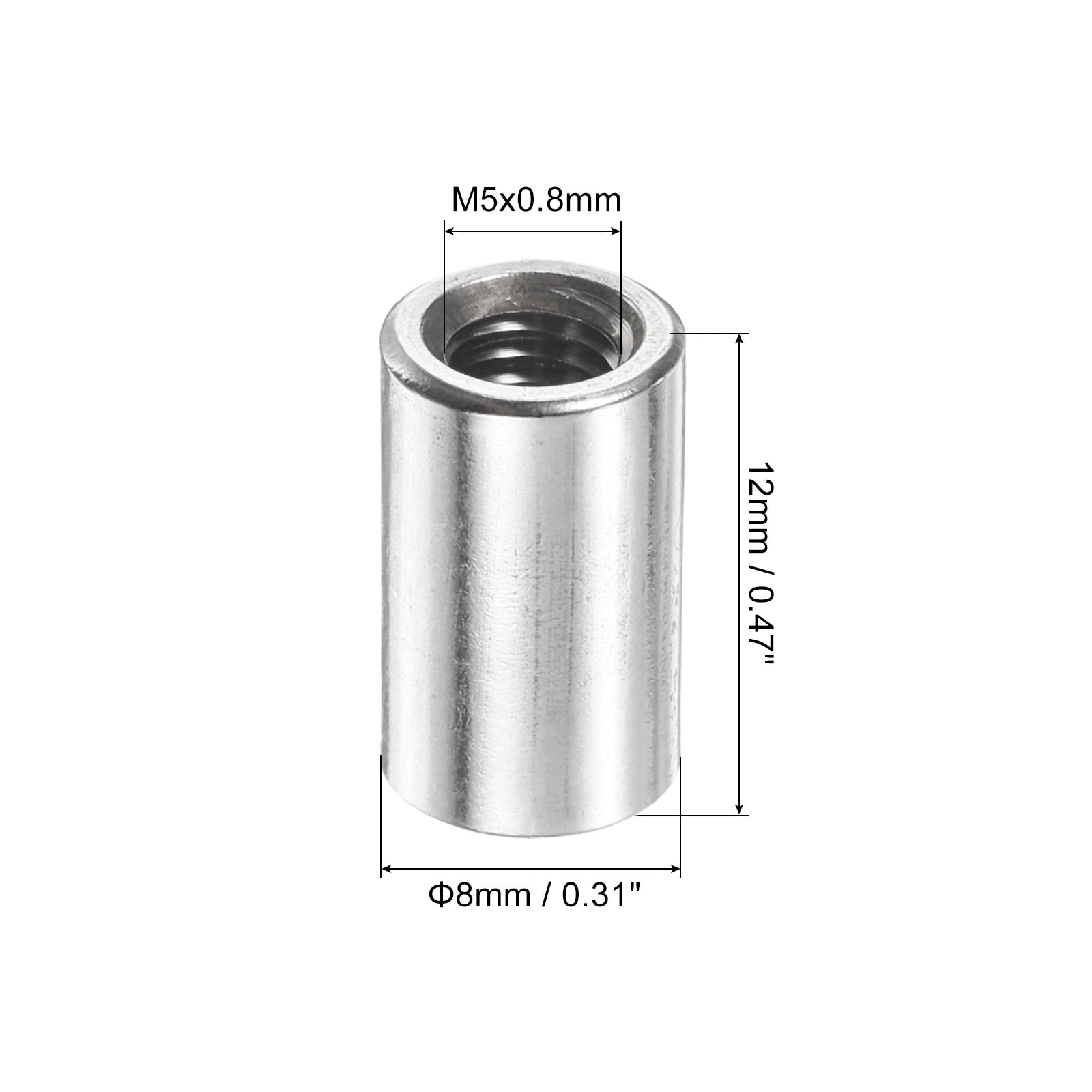 Round Connector Nuts, 304 Stainless Steel Coupling Nut Sleeve Rod Bar Stud Nut