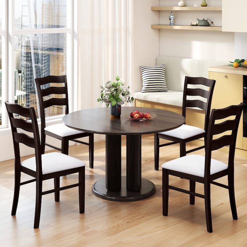 Gymax Dining Chairs Set of 4 Fabric Rubber Wood Legs Padded Seat Wavy