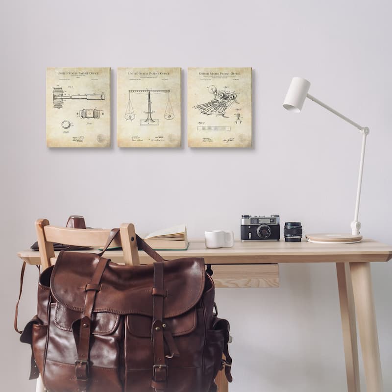 Stupell Vintage Courtroom Patents Judge Scale Gavel and Stenograph Canvas Wall Art - Brown