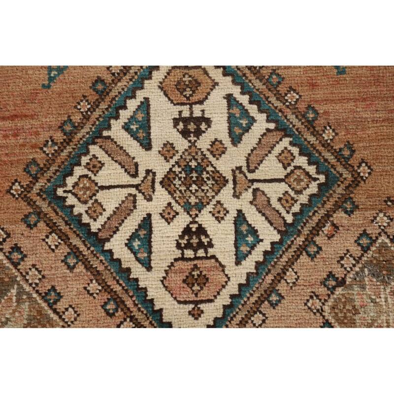 Geometric Heriz Persian Vintage Runner Rug Handmade Wool Carpet - 3'9"x 13'1"