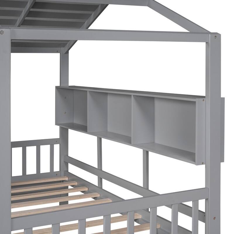 Twin Size Wooden House Bed with 2 Drawers and Storage Shelf