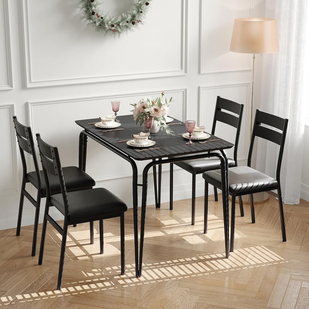 5-Piece Dining Table Set with Upholstered Chairs, Square Table with Metal Frame for Kitchen or Dining Room
