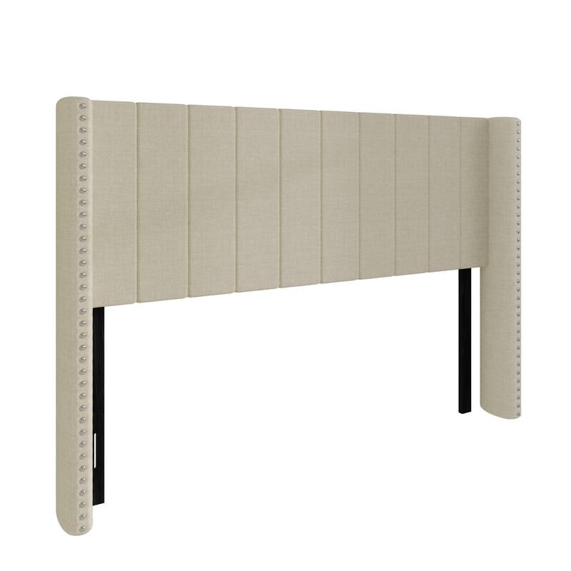 Clayfell Ipswich Upholstered Wingback Headboard with Nailhead Trim, Modern Vertical Channel Tufting, Easy Assembly