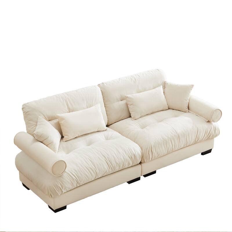 93.7" Velvet 3-Seater Sofa, Bolster Arms and High-Resilience Cushions