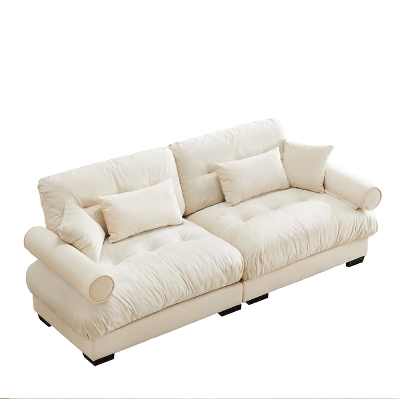 93.7"Velvet 3-Seater Sofa with Bolster Armrests, High-Resilience Sponge Cushions