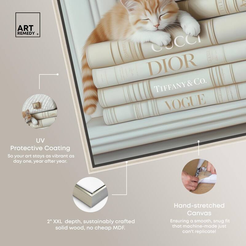 Ivory Books and Kitten Canvas by Art Remedy