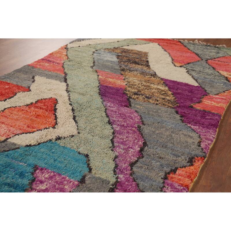 Plush Moroccan Abstract Area Rug Handmade Wool Carpet - 4'8" x 8'6"