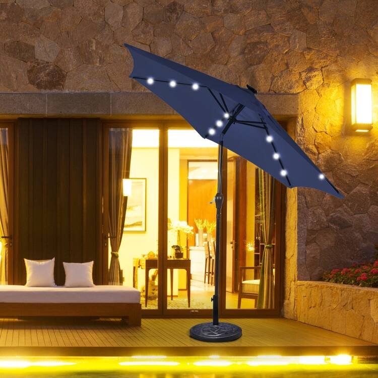 10' Solar LED Lighted Patio Market Umbrella Shade Tilt Adjustment Crank