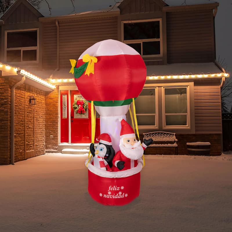 8' Lighted Inflatable Feliz Navidad Hot Air Balloon Christmas decor - Red