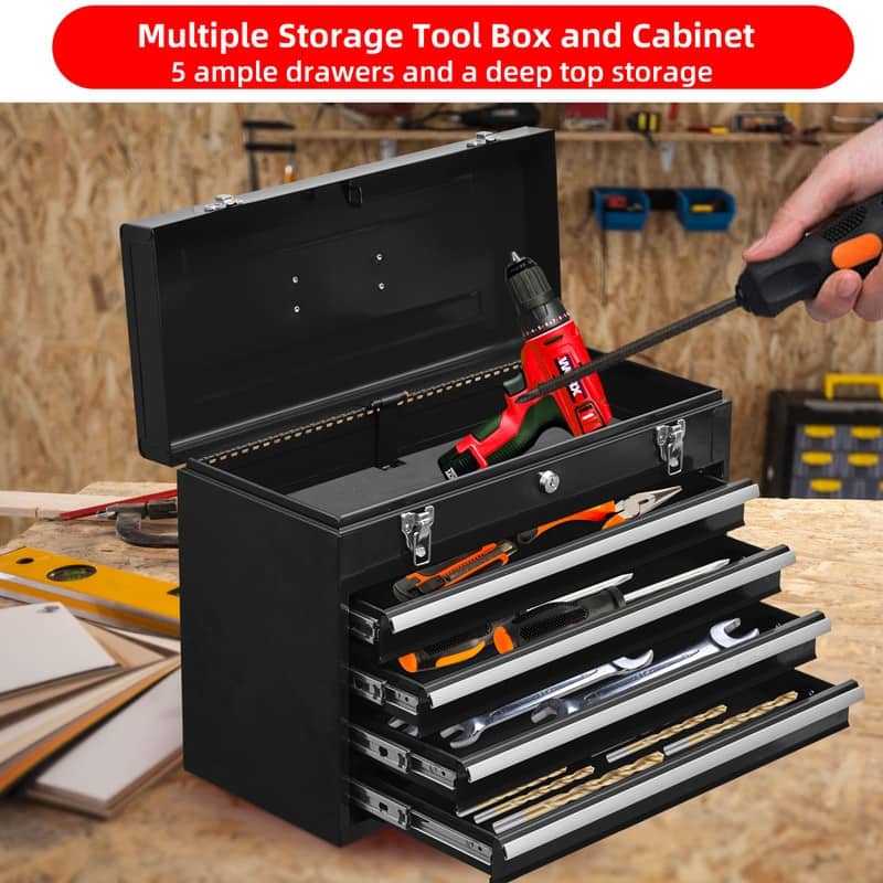 Metal Tool Box with 4 Drawers Portable Steel Tool Chest with Metal Cylinder Lock