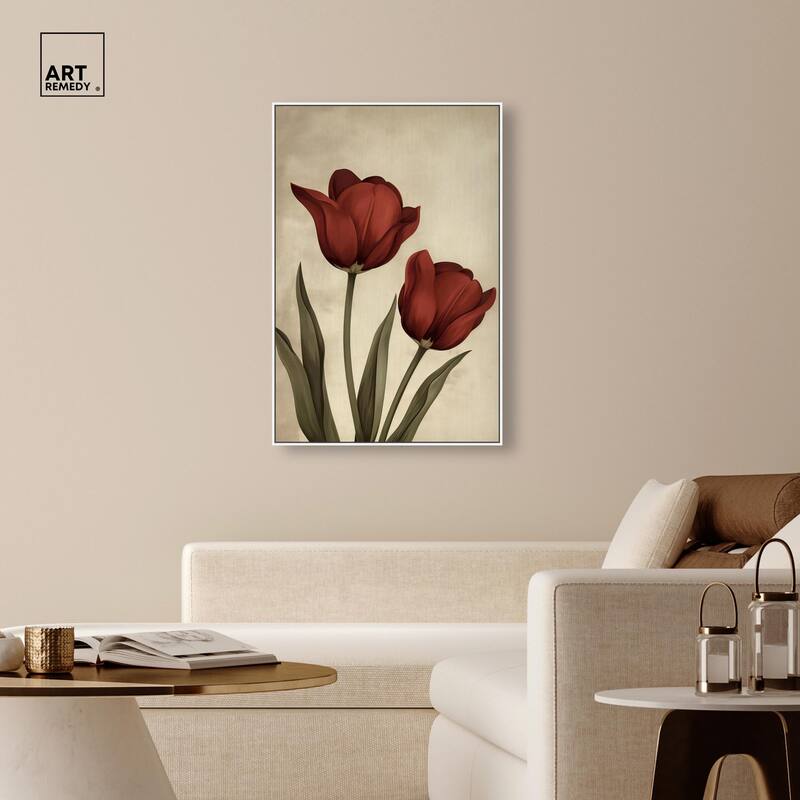 Deep Red Tulips Canvas by Art Remedy