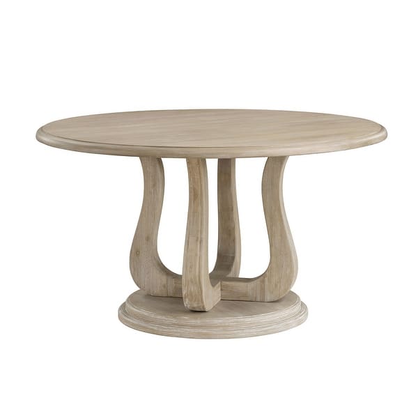 Round Wooden Dining Table with Curved Pedestal Base in White Washed ...