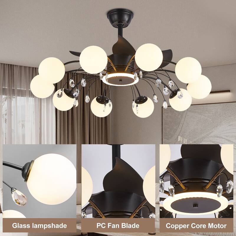 31in. Indoor Gold Modern Ceiling Fan with Light, Reversible Fandelier with Light Bulbs and Remote for Living Room