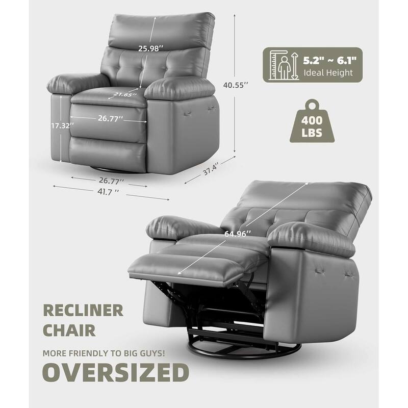 360° Rocker Swivel Recliner, Oversized Wide