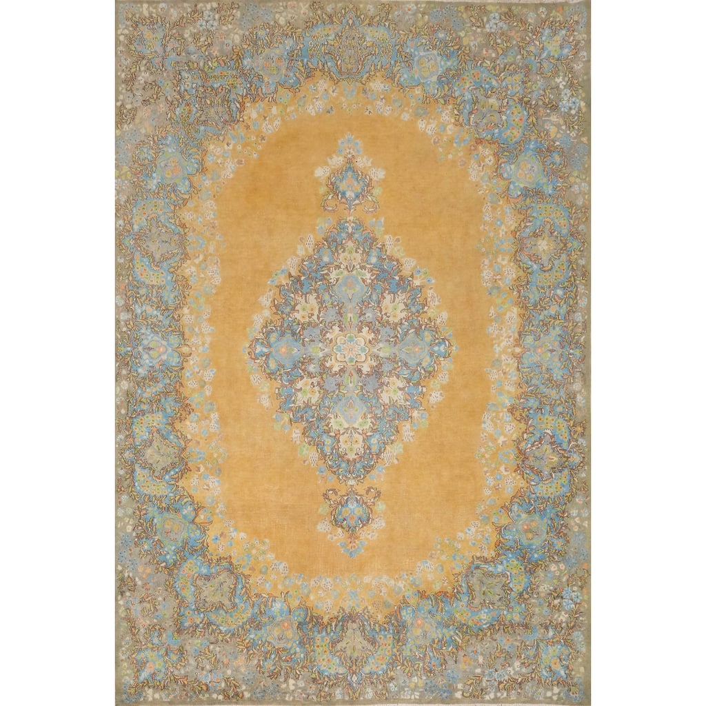Hand Knotted Oriental 100% Wool Carpet Traditional Floral Oranges & Rust Kerman Area Rug - 12' 10'' X 9' 10''