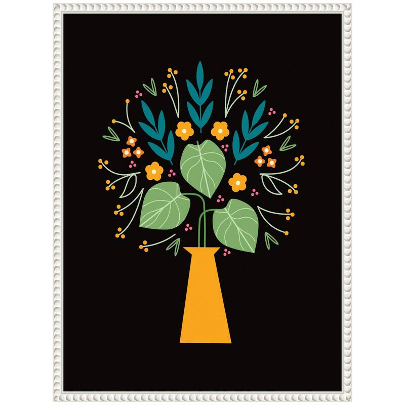 Kate and Laurel Sylvie Floral Yellow Vase Framed Canvas by Amber Leaders