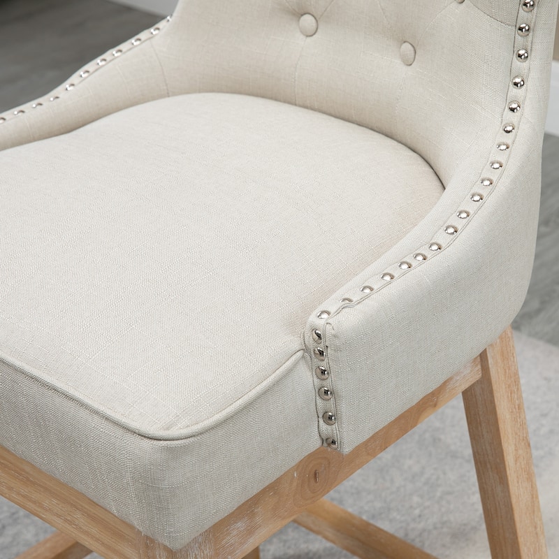 Upholstered Fabric Bar Height Bar Stools, Set of 2 - Cream White