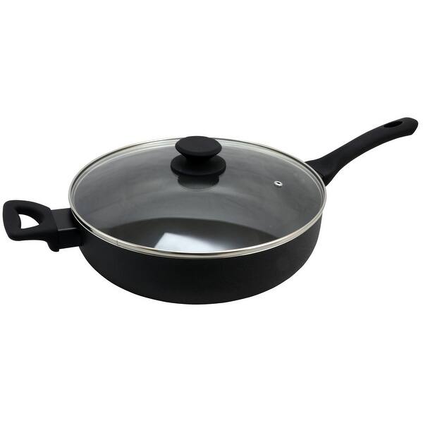 Shop Oster Ashford 5 Quart Aluminum Saute Pan With Tempered Glass Lid In Black Overstock 32020907