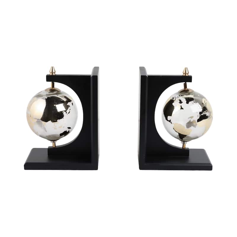 Decorative Glass and Metal Globes Bookends - Set of 2", 9", Black - 14.0"