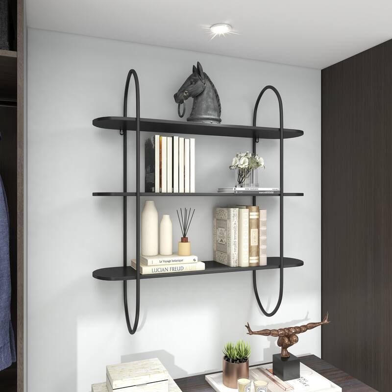 Black Metal Oval 3 Shelf Wall Shelf