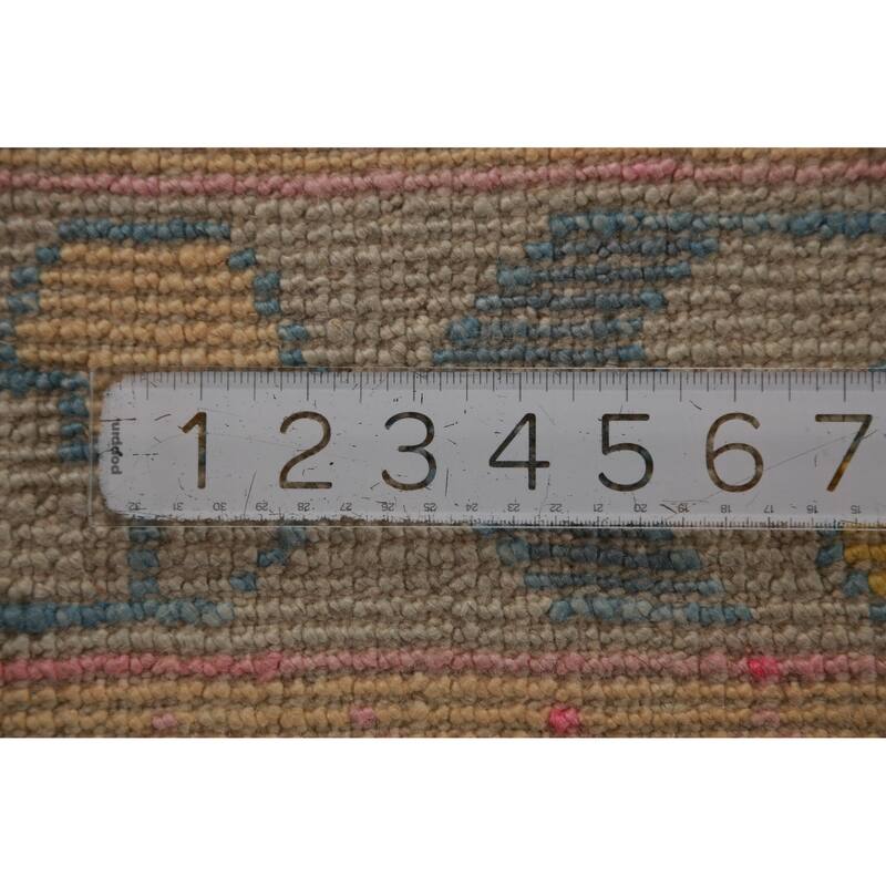 Hand Knotted Oriental 100% Wool Carpet Transitional Geometric Brown Oushak Runner Rug - 12' 3'' X 3' 2''