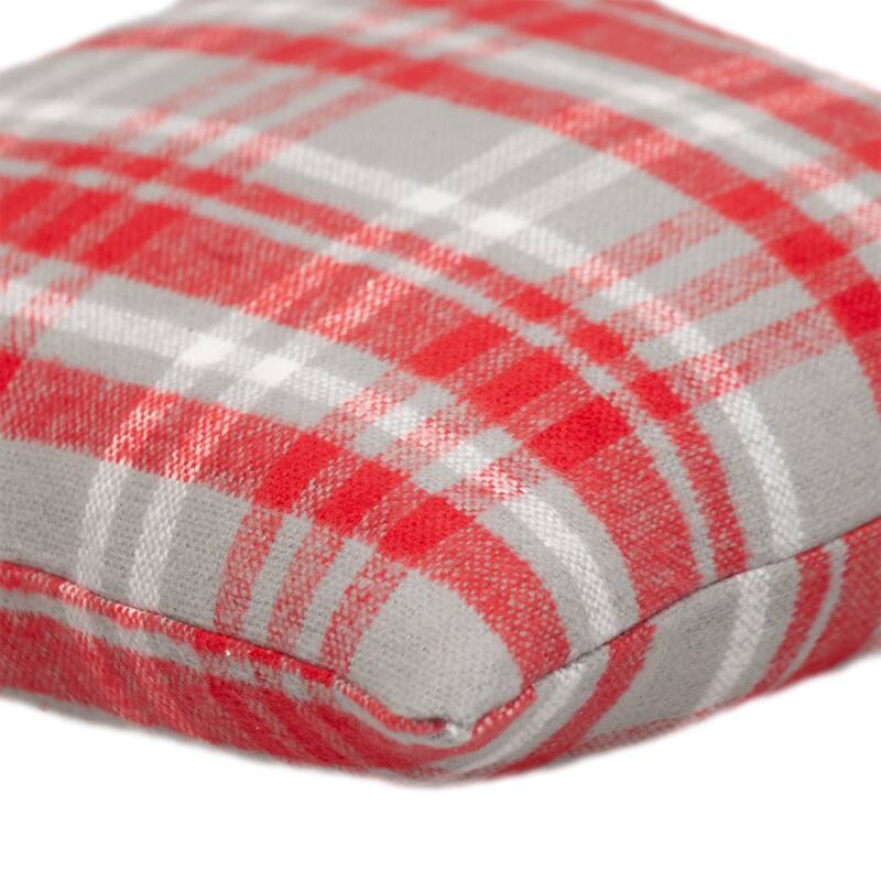 Plaid Woven Cotton Throw Pillow - 16" - Red and Gray