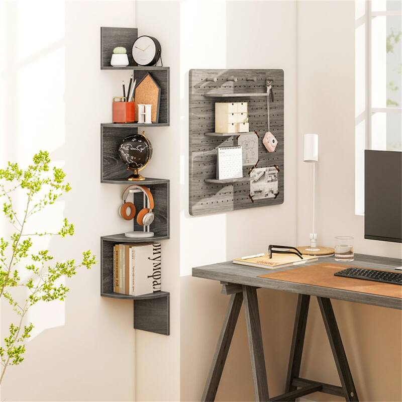 5-Tier Floating Corner Shelf Wall Mounted Organizer for Living Room Bedroom or Kitchen - 8" x 8" x 50"