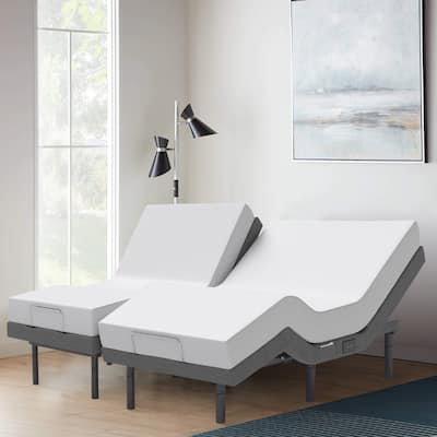 Renanim Adjustable Bed Frame with 14-inch Hybrid Mattress, Dual Massage USB, App Control, Remote - Split King