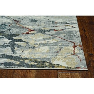 HomeRoots 7' Grey Teal Abstract Splatter Runner Rug - 7' x 7' Round ...