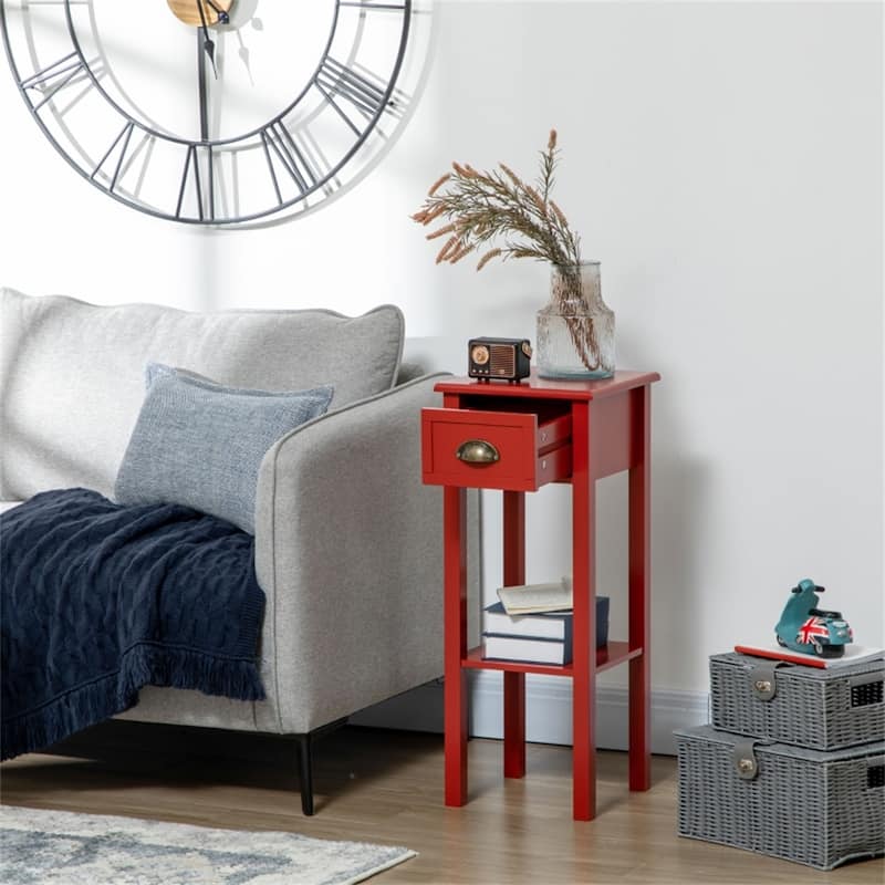Lightweight and Stylish Bedroom Side Table with Storage Drawer and Bottom Shelf Ideal for Small Spaces