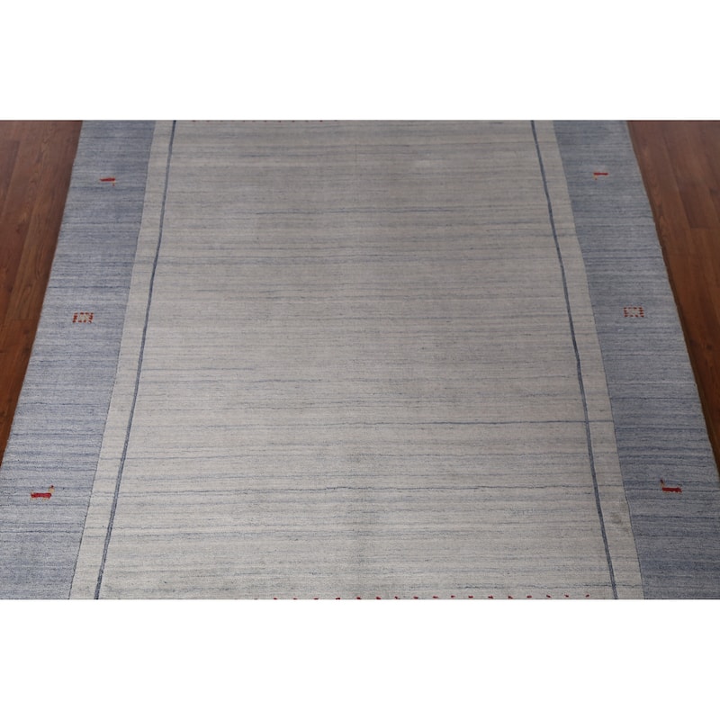 Gabbeh Indian Area Rug Hand-Knotted Tribal Beige Wool Carpet - 5'5" x 7'7"